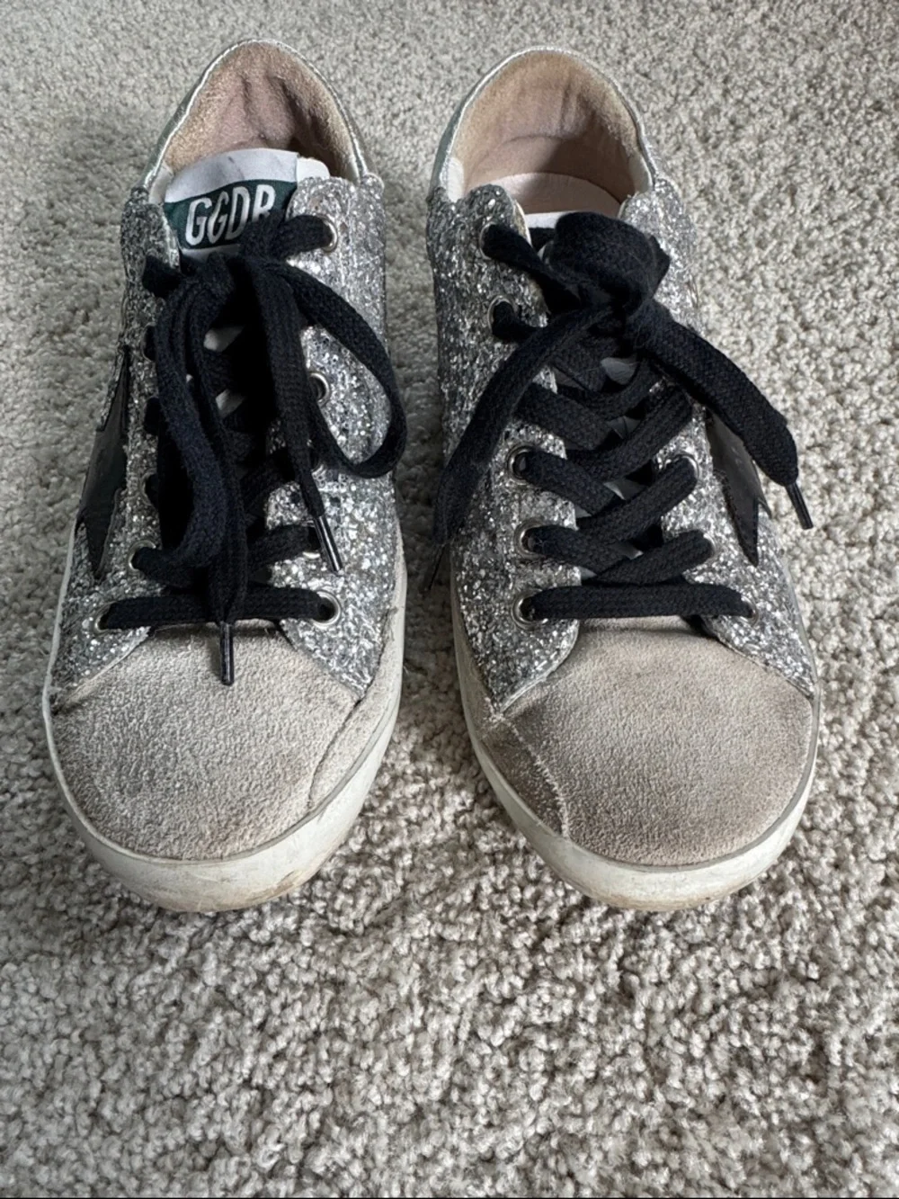 GOLDEN GOOSE Silver Black Glitter Sneakers 35 - Picture 2 of 6